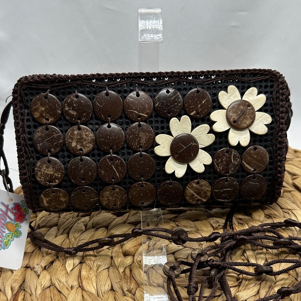 Island Sense Designed in Hawaii Brown Coconut Floral Women's Mini Crossbody Bag - Picture 2 of 8